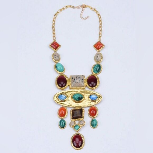 Boho stone drop necklace M596 - Picture 2 of 5